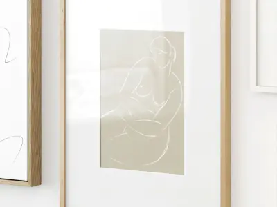 Line art poster set with painting on canvas 3D model