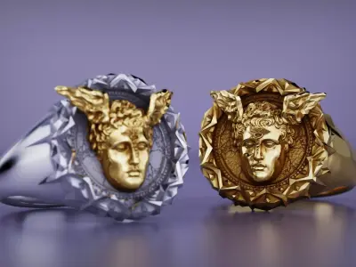 Hermes Signet Ring Separated and Merged 3D PRINT CASTABALE  3D print model