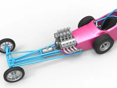 Front engine old school dragster with shell V5 Scale 1 to 25 3D print model