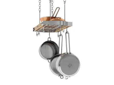 Ceiling Pot Rack - Hanging Shelf Kitchen with Pans 3D model