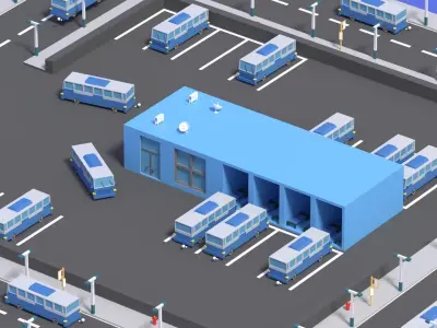 Cartoon Bus Station Low-poly 3D model