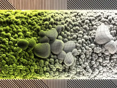 Wooden panels and stabilized moss 3D model