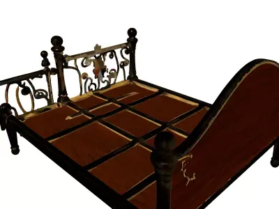 Ornate Gilded Bed Frame with Wood Low-poly 3D model