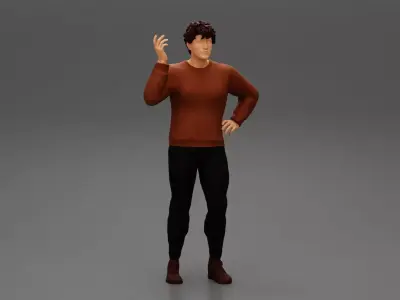 Strong man wearing shirt and pants with curly hair 3D print model