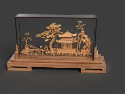 Chinese carved cork display stand  Low-poly 3D model
