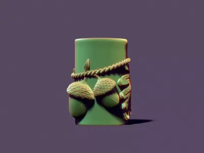 Autumn candle with acorns and leaves 3D print model