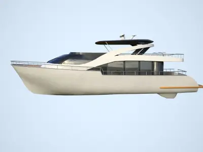 Yacht motor boat flying in sky Low-poly 3D model