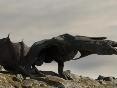 Old Dragon Game-ready rigged model Low-poly 3D model