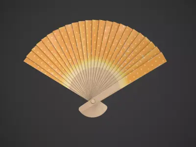 Spotty Orange Wooden Handheld Fan Low-poly 3D model