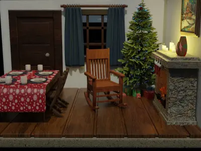 Isometric Christmas Room Low-poly 3D model