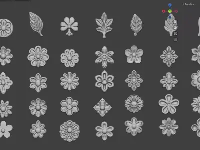 set of 40 Small Decorative floral 3D Models Jewelry  3D print model