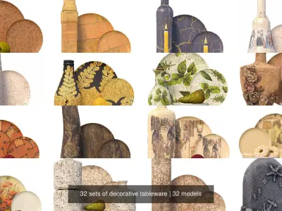 32 sets of decorative tableware 3D Model Collection