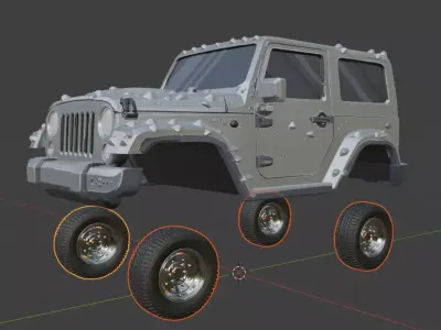 Jeep and tyres are seperated 3D model