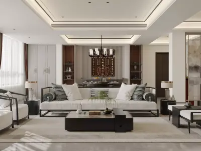 chinese living room dining room interior scenes 06 3D model