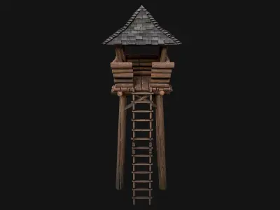 Medieval Lookout Tower Low-poly 3D model