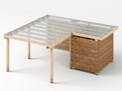 Three carports - wood frame and paneling - carport - car parking Low-poly 3D model