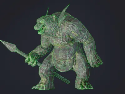 Warrior Bear Statue Low-poly 3D model