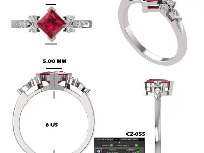 Three-Stone Engagement Ring 3D Model 3D print model