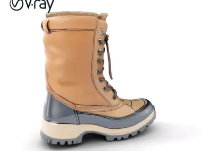 Winter Boot Model Pack with Fur Lining Low-poly 3D model