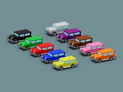 Voxel Cars Low-poly 3D model