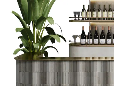 Reception Desk for Restaurant and Caffe with cabinet wine rack Low-poly 3D model