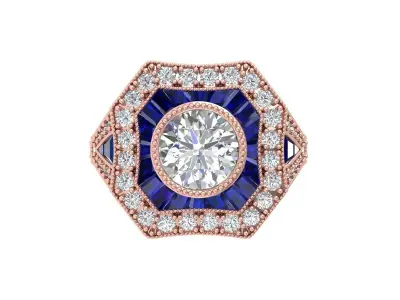 Solitaire Engagement Art Deco Ring 3D print model 8