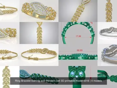 Ring Bracelet Earring and Pendant Set 3D printable model 0018 3D Model Pack