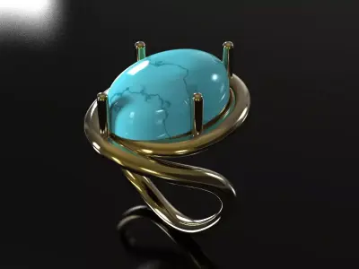 Turquoise Tourmaline Dynamic Solitaire Ring gr0173 3D print model
