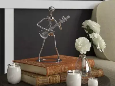Silver Kutcher Metal Guitar Player Rock Musical Figurine 3D model