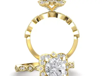 Halo Diamond Engagement ring 3D print model