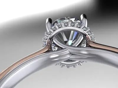 Modern Hidden halo Engagement Promise Wedding Ring 3D print model