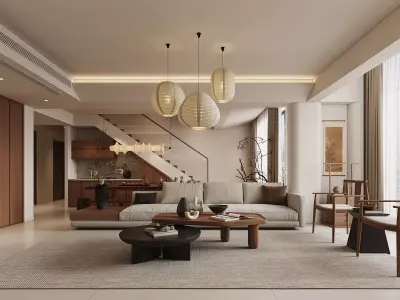 japanese living room dining room interior scenes 01 3D model