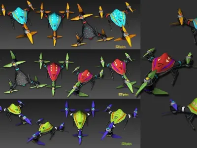 Flycam cartoon 5 Low-poly 3D model