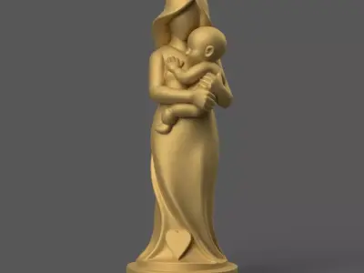 Pure Love Mother Child 3D STL Statue 3D print model