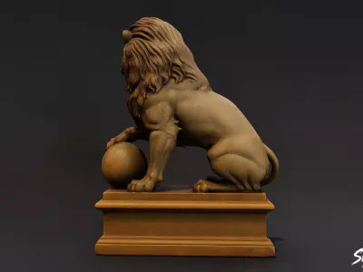 Lion Statue V5 Low-poly 3D model