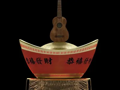 Chinese gold ingot with ukulele 3D model