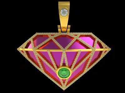 Diamond Shaped Gold Tone Charm Pendant 3D print model