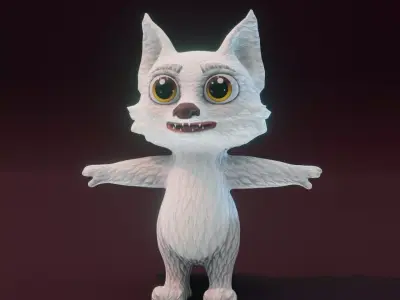 Cartoon Arctic Fox Rigged 3D Model Low-poly 3D model