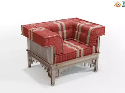 Stylized Sofa chair couch with Wooden patterns 3D model