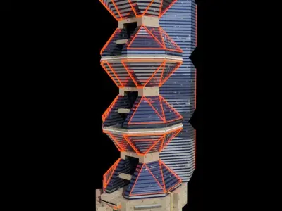 Outsized glass skyscraper with light Low-poly 3D model