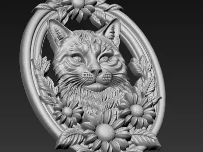 Cat Head with Sunflowers Border A88 3D print model