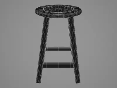 Medium Round Stool Dark Wood Low-poly 3D model
