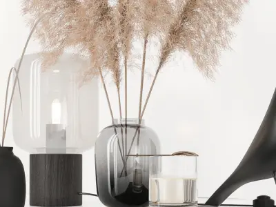 Black decorative set with pampas 3D model