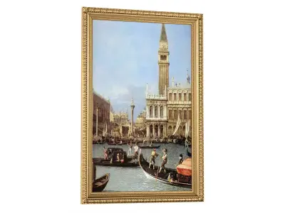 Classic picture in a carved gold frame 3D model