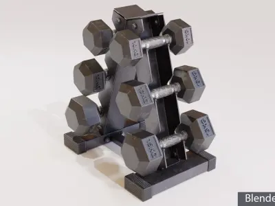 Hex Dumbbells Set with vertical stand 3D model