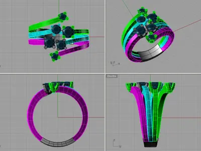 Golden Luxury Women Ring With Roundl Diamond 3D print model 3D print model