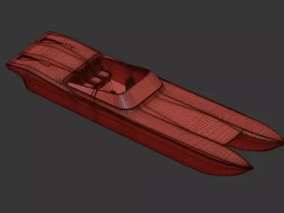 MTI High-Performance Catamaran Speedboat Red Black 3D model