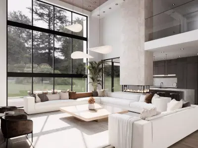 3D Model-Living Room-Kitchen-Dining-Entry-Neoclassical Villa 3D model