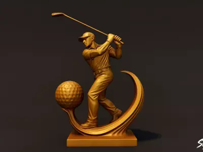 Golden Golf Statue Low-poly 3D model