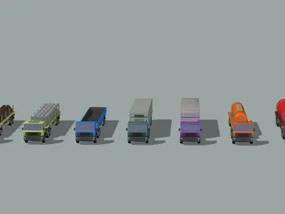 A set of large trucks 3D model